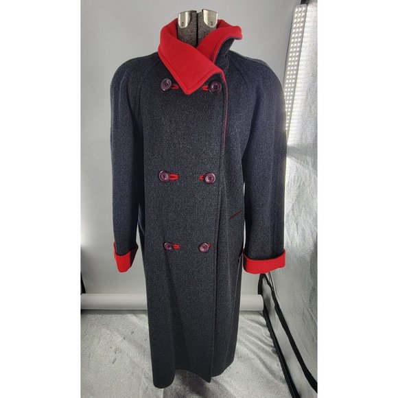 Vintage Jackets & Blazers - Vitg Charles Klein Forstmann Gray & Red Heavy Double Breasted Coat 16